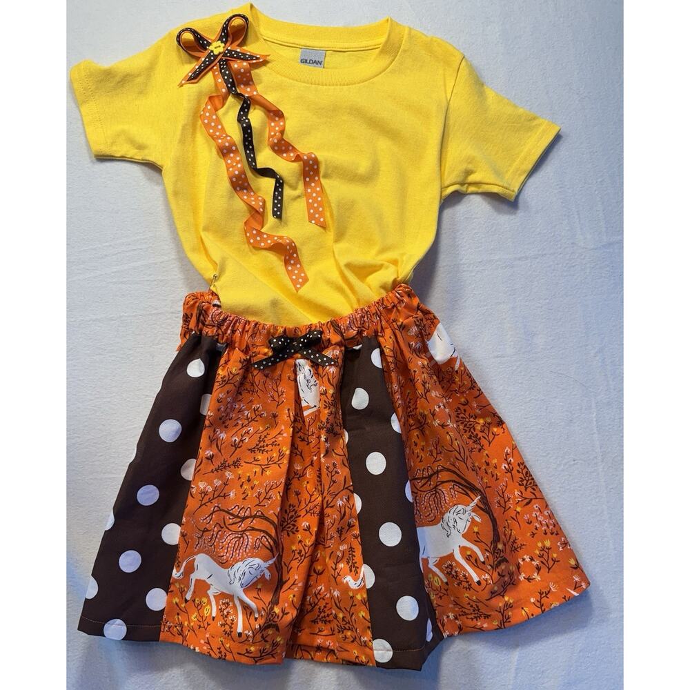Handmade unicorn Polkadot Skirt With Kids Shirt,‎ Handmade Ribbon Size 4T